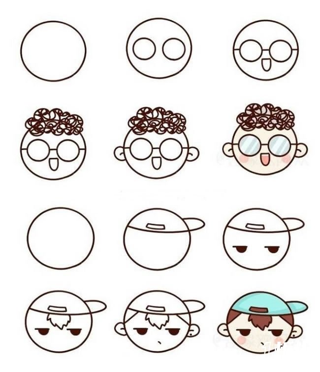 卡通男生男孩人物头像简笔画
