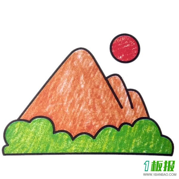 高山风景简笔画彩色图片