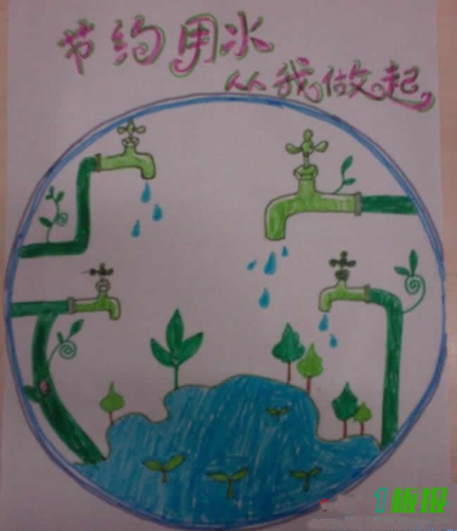 世界水日主题公益儿童画作品欣赏_节约用水,从我做起