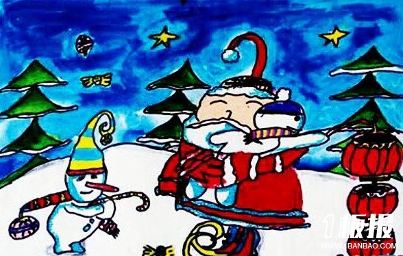水彩画圣诞老人-可爱的圣诞老人