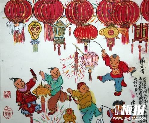 欢度春节儿童画图片-大红灯笼