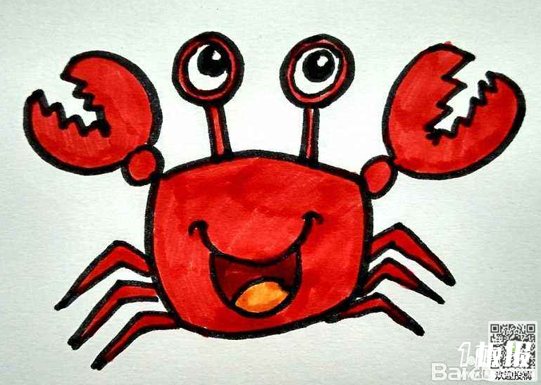 二年级动物儿童版画图画-活泼的小螃蟹