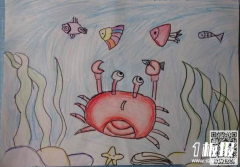 三年级儿童画绘画主题画-观察螃蟹