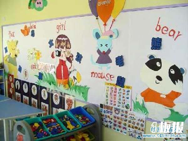 幼儿园英语角背景墙布置图片