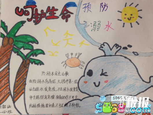 小学生防溺水安全手抄报作品欣赏-安全警钟