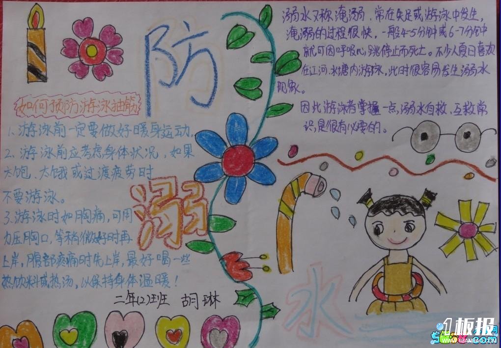 小学生防溺水手抄报-预防游泳抽筋