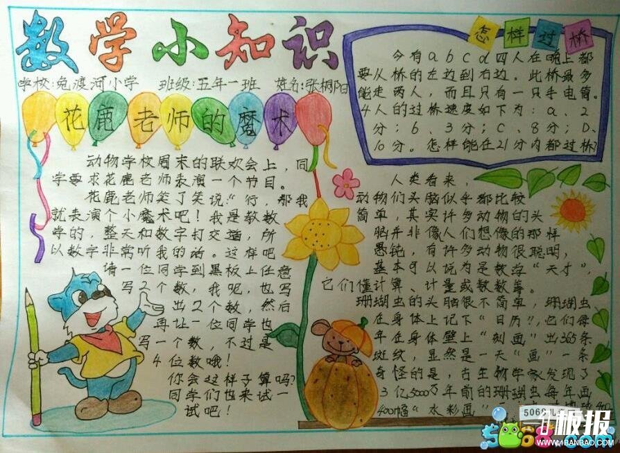 小学数学五年级小知识手抄报