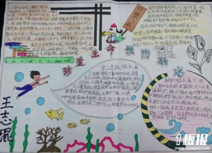 小学生暑假安全手抄报图片-预防溺水