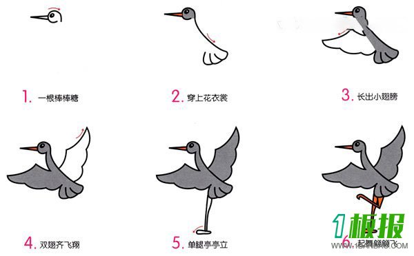 优雅站立的鹤简笔画的画法图片