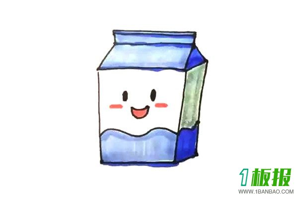 卡通牛奶盒简笔画的画法6